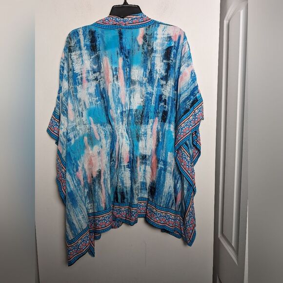 Anthro Tolani Artsy abstract boho kimono cardigan sz L colorful beach vacation - Picture 4 of 10